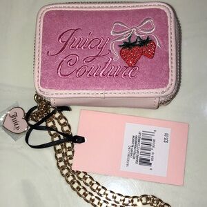 Juicy Couture Cherry Blossom Retro Strawberry Square CC Wallet Chain Strap NWT